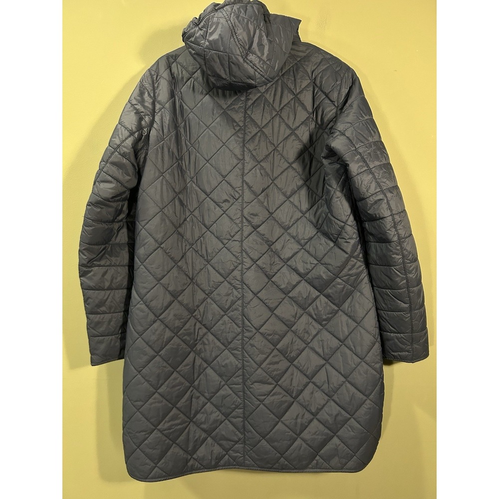 Barbour Greenfinch Midi Jacket Womens Sz 12 Navy Blue Hooded Shoulder Patches - Picture 7 of 14